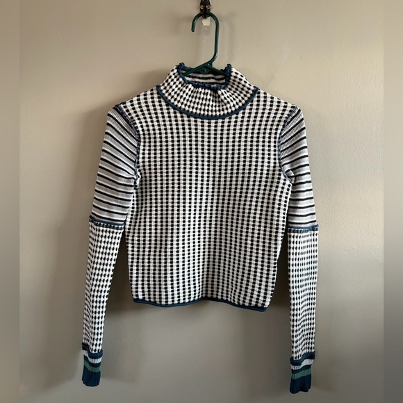 Free People - We the Free Cropped Turtleneck sweater Black White Blue XS - Picture 5 of 5